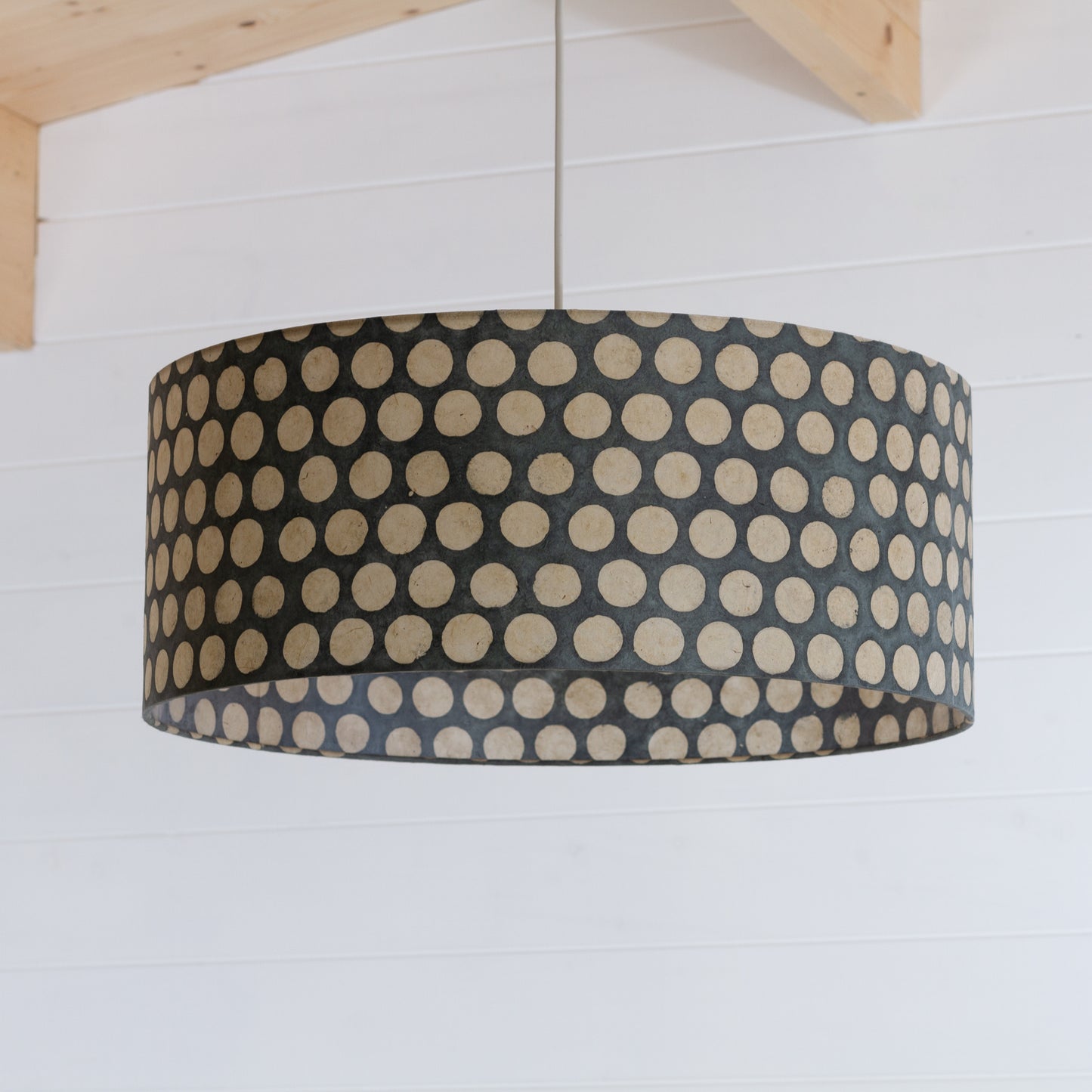 Drum Lamp Shade - P78 - Batik Dots on Grey, 50cm(d) x 20cm(h)