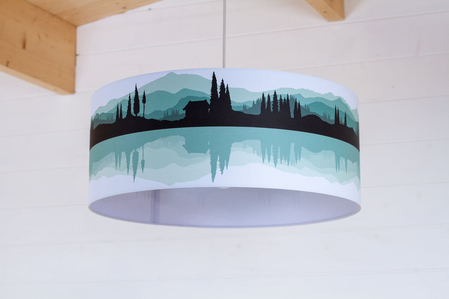 Landscape #3 Print Lampshade (Drum Lamp Shade 50cm(d) x 20cm(h) - Green (D15)