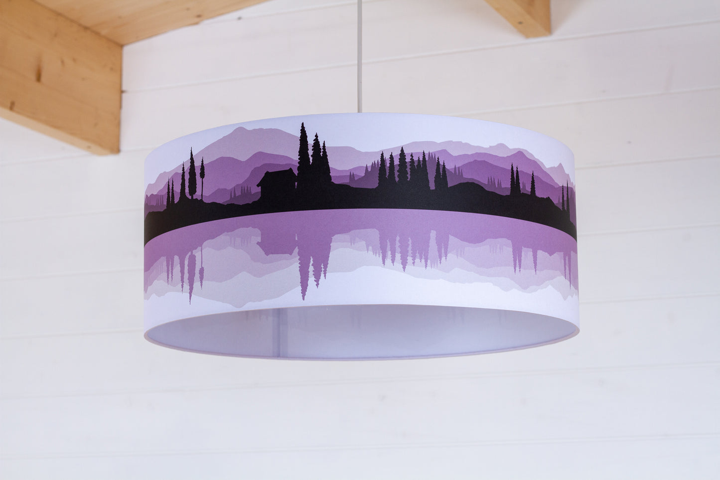 Landscape #3 Print Lampshade (Drum Lamp Shade 50cm(d) x 20cm(h) - Purple (D12)