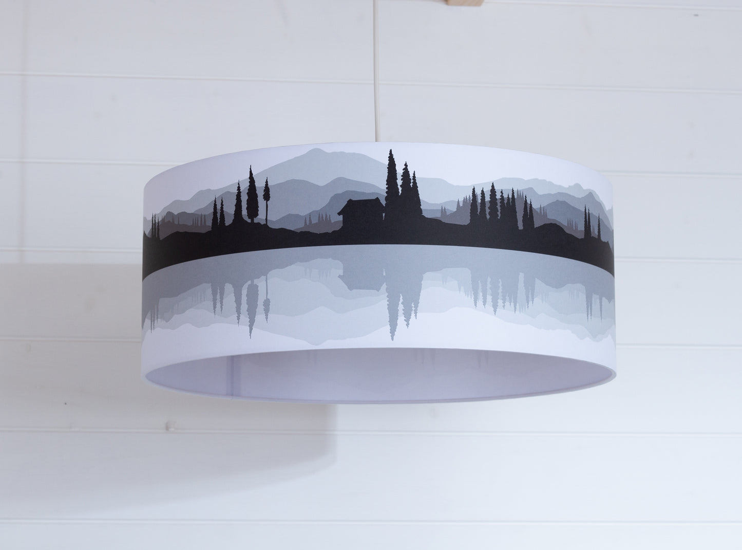 Landscape #3 Print Lampshade (Drum Lamp Shade 50cm(d) x 20cm(h) - Grey