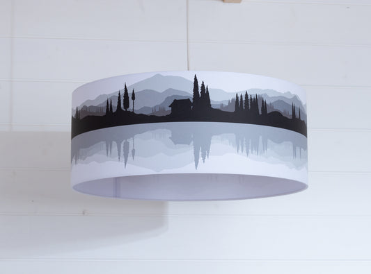 Landscape #3 Print Lampshade (Drum Lamp Shade 50cm(d) x 20cm(h) - Grey
