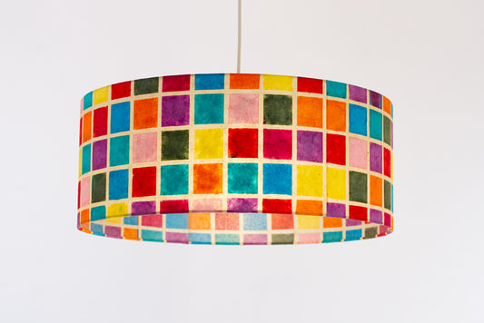Drum Lamp Shade - P01 - Batik Multi Square, 50cm(d) x 20cm(h)
