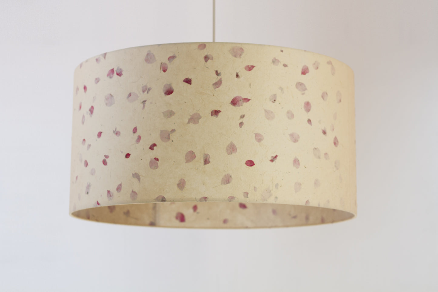 Drum Lamp Shade - P33 - Rose Petals on Natural Lokta, 50cm(d) x 25cm(h)