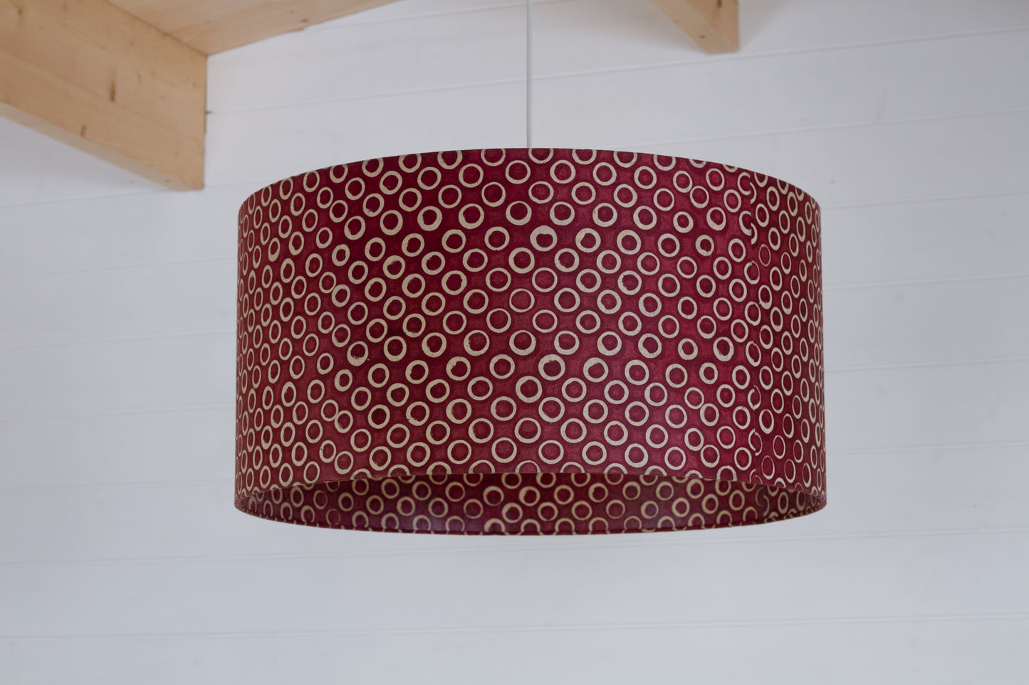 Drum Lamp Shade - P73 - Batik Cranberry Circles, 60cm(d) x 30cm(h)