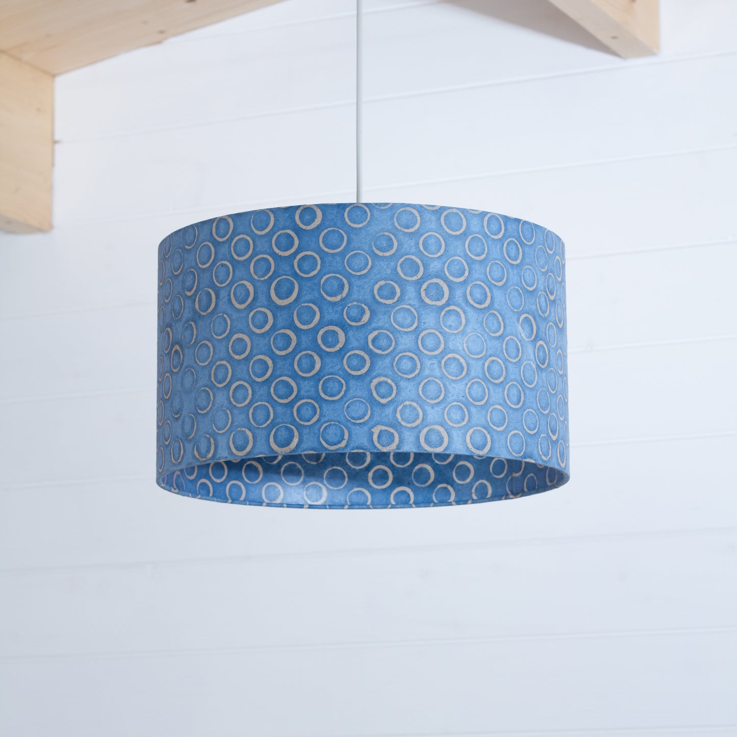 Drum Lamp Shade - P72 - Batik Blue Circles, 30cm(d) x 20cm(h)