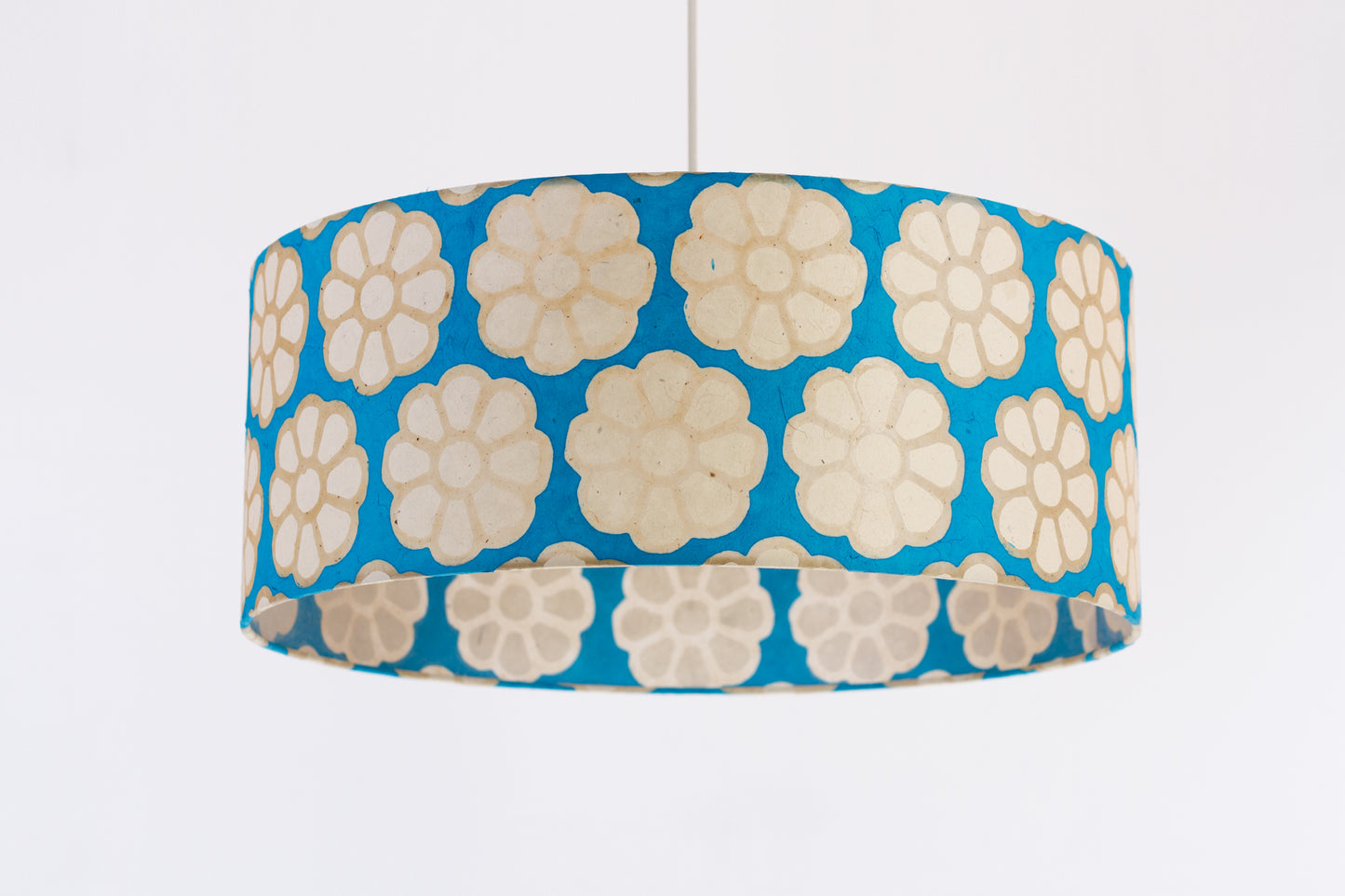 Drum Lamp Shade - P23 - Batik Big Flower on Teal, 60cm(d) x 20cm(h)