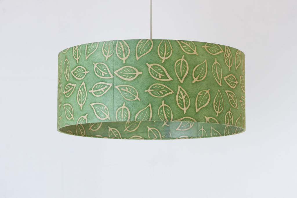 Drum Lamp Shade - P29 - Batik Leaf on Green, 50cm(d) x 20cm(h)