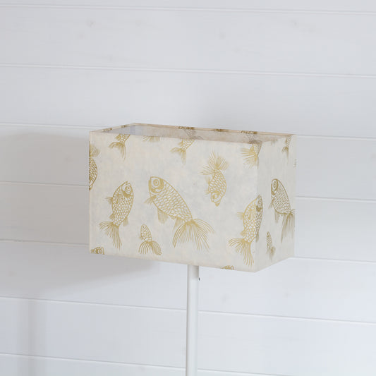 Rectangle Lamp Shade - P40 - Gold Fish Screen Print on Natural Lokta, 30cm(w) x 20cm(h) x 15cm(d)