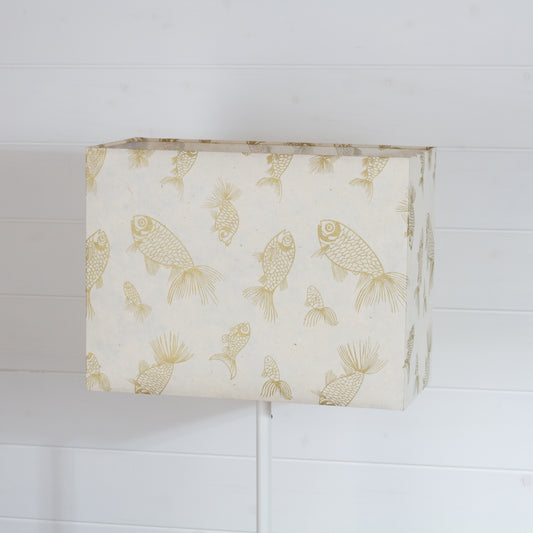 Rectangle Lamp Shade - P40 - Gold Fish Screen Print on Natural Lokta, 40cm(w) x 30cm(h) x 20cm(d)