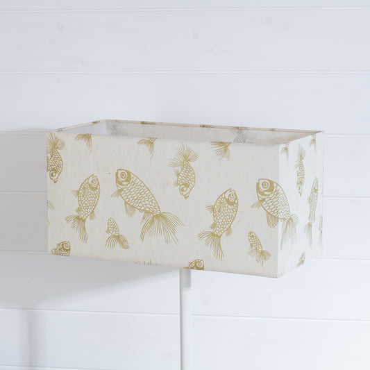 Rectangle Lamp Shade - P40 - Gold Fish Screen Print on Natural Lokta, 40cm(w) x 20cm(h) x 20cm(d)