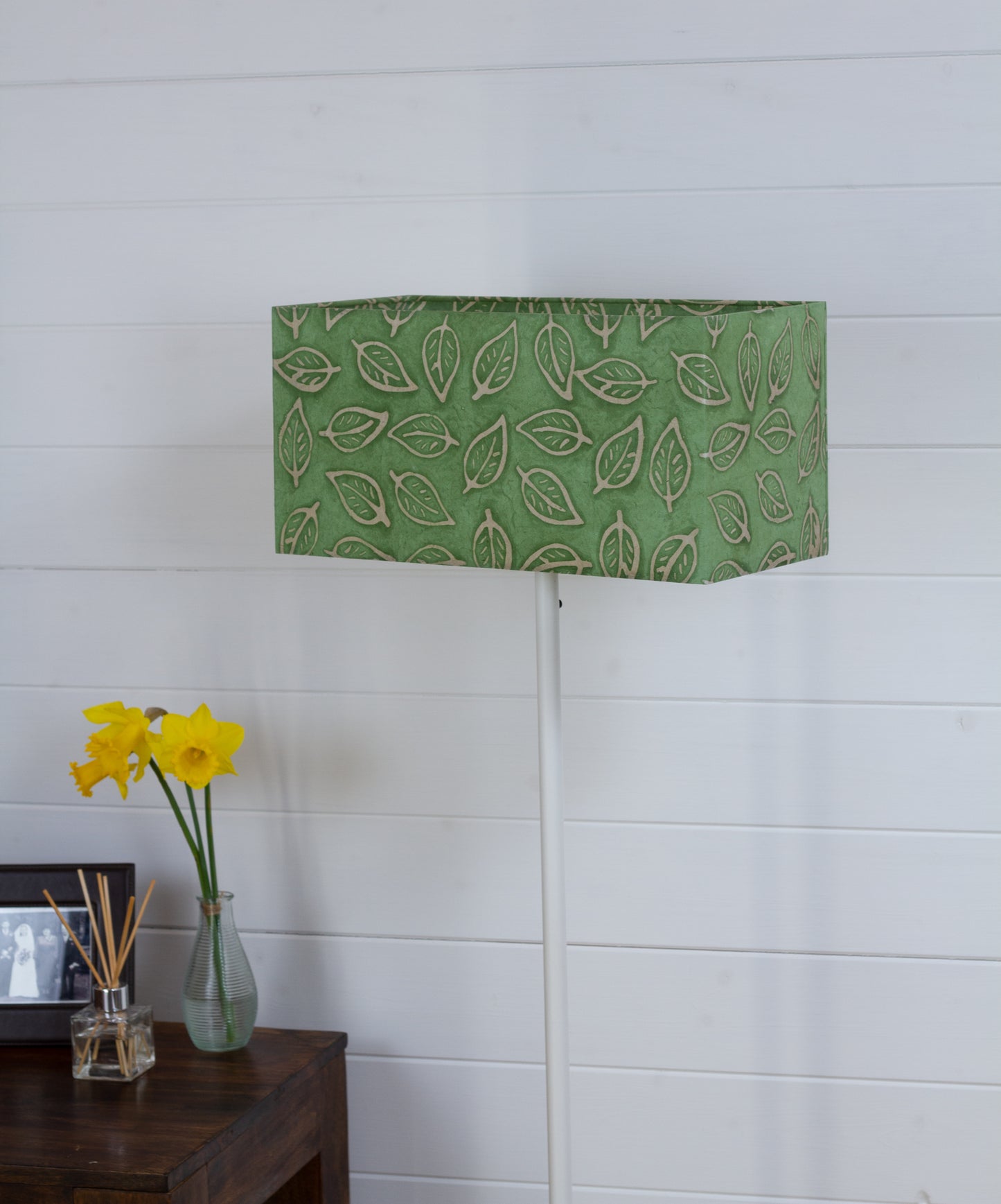 Rectangle Lamp Shade - P29 - Batik Leaf on Green, 40cm(w) x 20cm(h) x 20cm(d)
