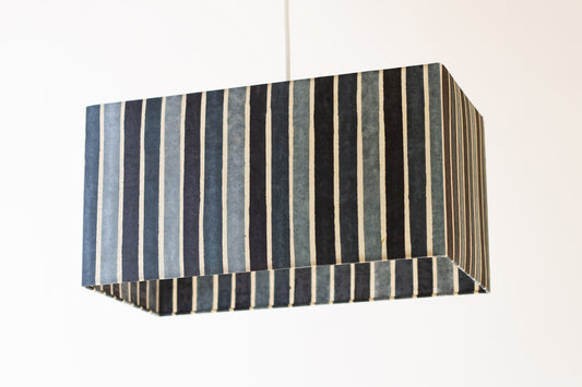 Rectangle Lamp Shade - P08 - Batik Stripes Grey, 40cm(w) x 20cm(h) x 20cm(d)