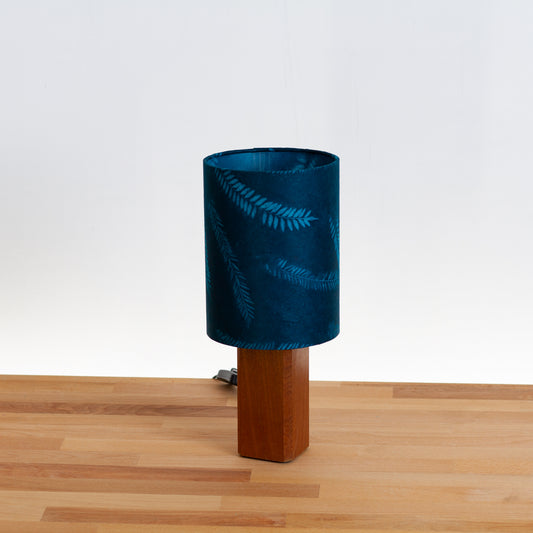 Square Sapele Table Lamp with 15cm Drum Lamp Shade B106 ~ Resistance Dyed Teal Fern
