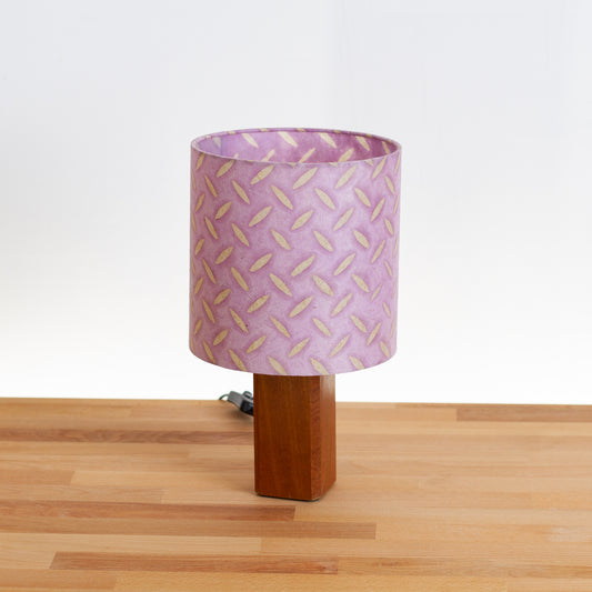 Square Sapele Table Lamp with 20cm Drum Lamp Shade B121 ~ Batik Tread Plate Lilac
