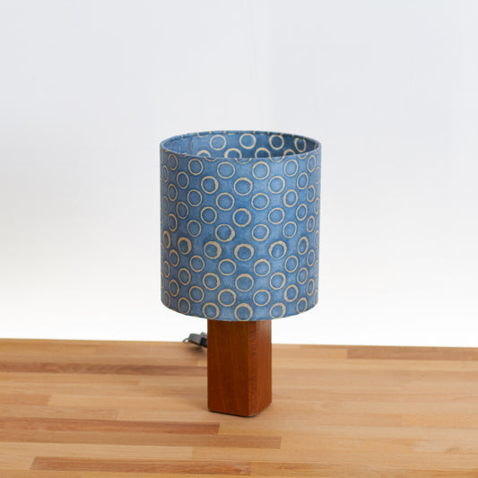 Square Sapele Table Lamp with 20cm Drum Lamp Shade P72 - Batik Blue Circles