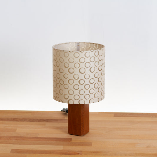 Square Sapele Table Lamp with 20cm Drum Lamp Shade P74 - Batik Natural Circles