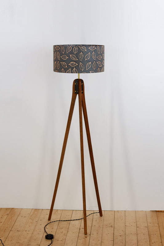Sapele Tripod Floor Lamp - B124 ~ Batik Leaf Grey