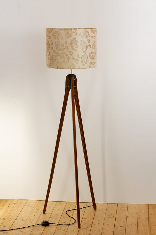 Sapele Tripod Floor Lamp - P09 - Batik Peony on Natural