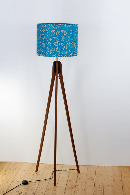 Sapele Tripod Floor Lamp - B125 ~ Batik Leaf Teal