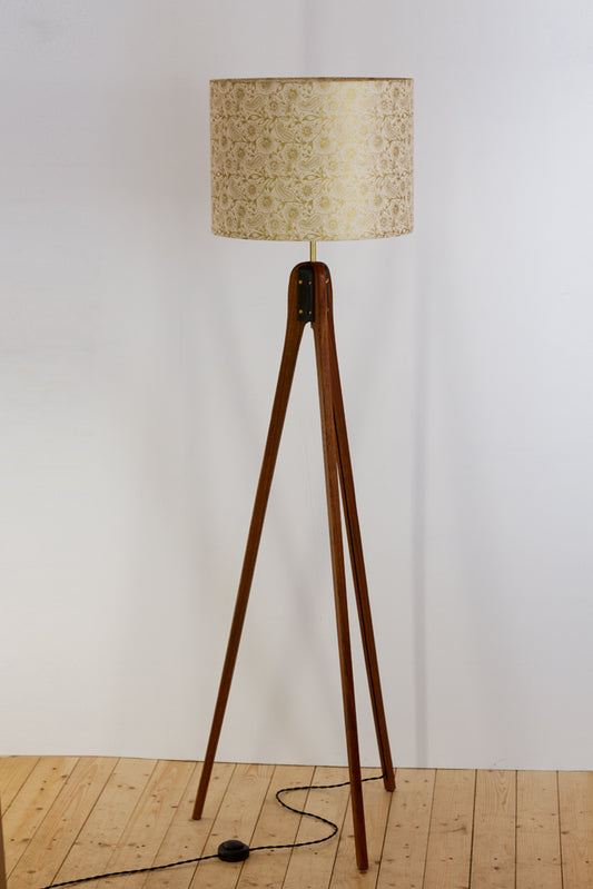 Sapele Tripod Floor Lamp - P69 - Garden Gold on Natural
