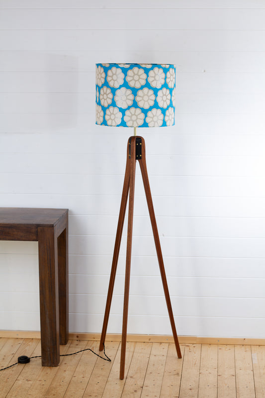 Sapele Tripod Floor Lamp - P23 - Batik Big Flower on Teal