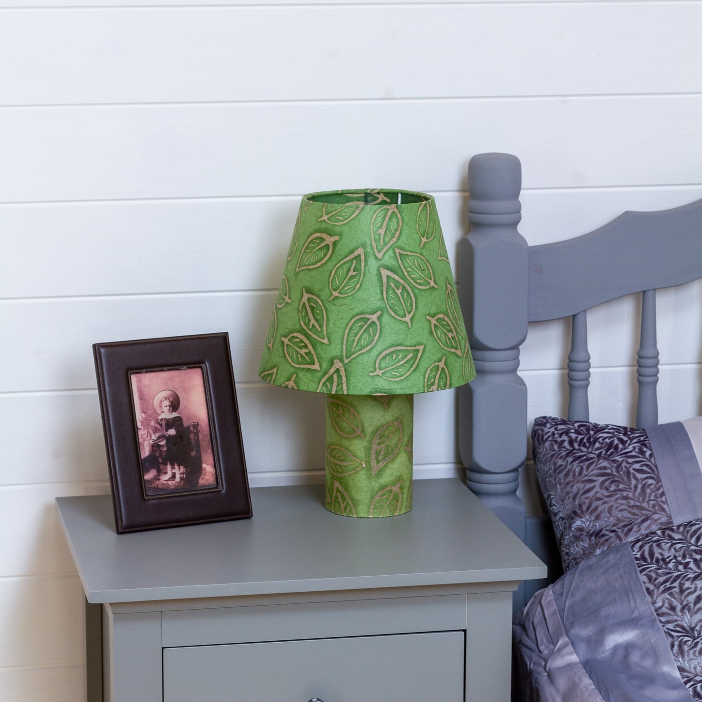 Matching Table Lamp (Small) with Conical Lamp Shade ~ Batik Leaf Green (P29)