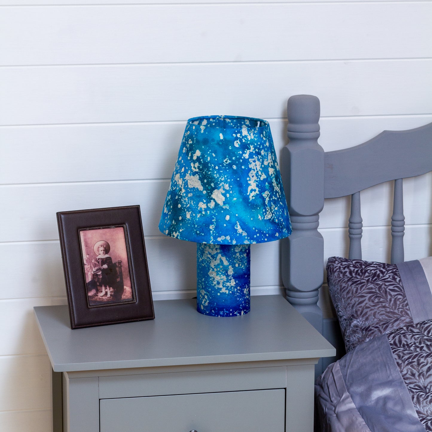 Matching Table Lamp (Small) with Conical Lamp Shade ~ Batik Ocean Blues (B113)