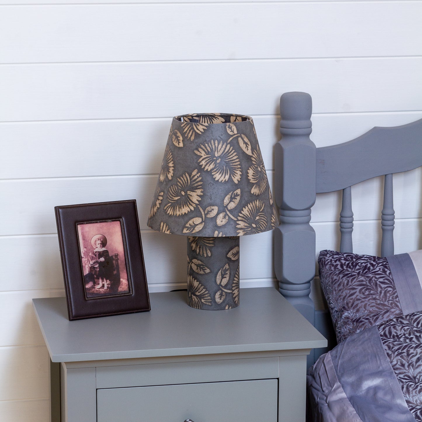 Matching Table Lamp (Small) with Conical Lamp Shade ~ Batik Peony Grey (B119)