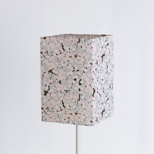 Square Lamp Shade - W02 ~ Pink Cherry Blossom on Grey, 20cm(w) x 30cm(h) x 20cm(d)