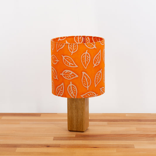 Square Oak Table Lamp with 20cm Drum Lamp Shade ~ Batik Leaf Orange (B123)