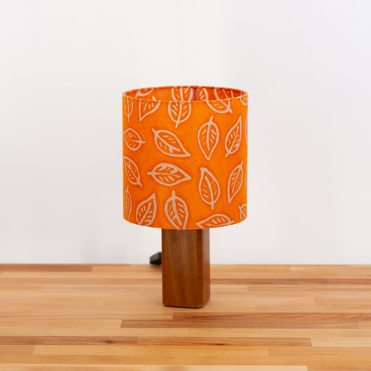 Square Sapele Table Lamp with 20cm Oval Lamp Shade B123 ~ Batik Leaf Orange