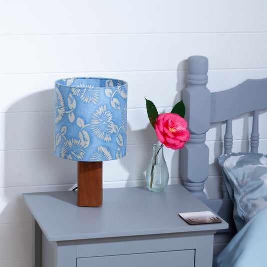 Square Sapele Table Lamp with 20x20cm Drum Lamp Shade B129 ~ Batik Peony Blue