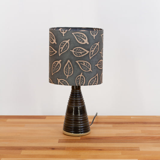 Stoneware Table Lamp Base with Dark Glaze, B124 ~ Batik Leaf Grey Oval Lampshade