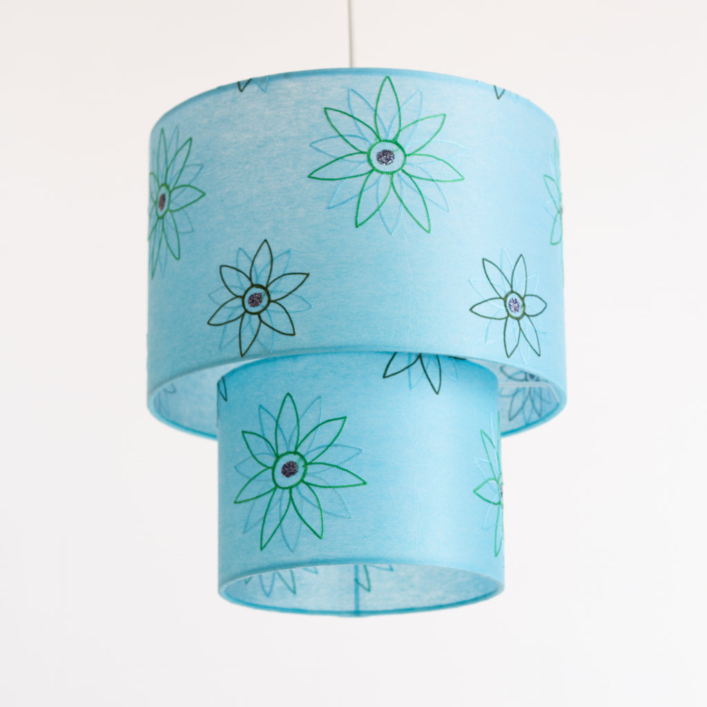 2 Tier Lamp Shade - P44 ~ Abstract Flowers on Teal, 30cm x 20cm & 20cm x 15cm