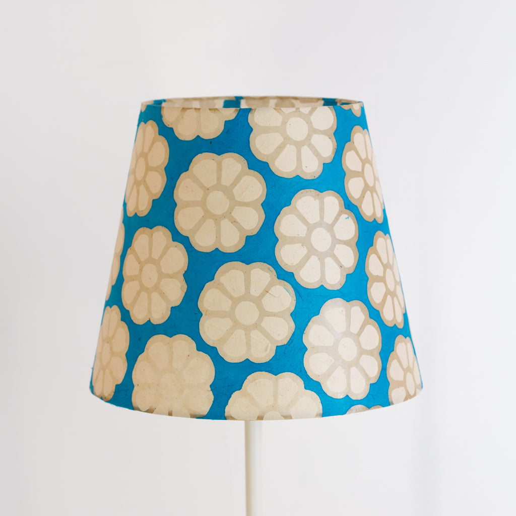Conical Lamp Shade P23 - Batik Big Flower on Teal, 23cm(top) x 35cm(bottom) x 31cm(height)