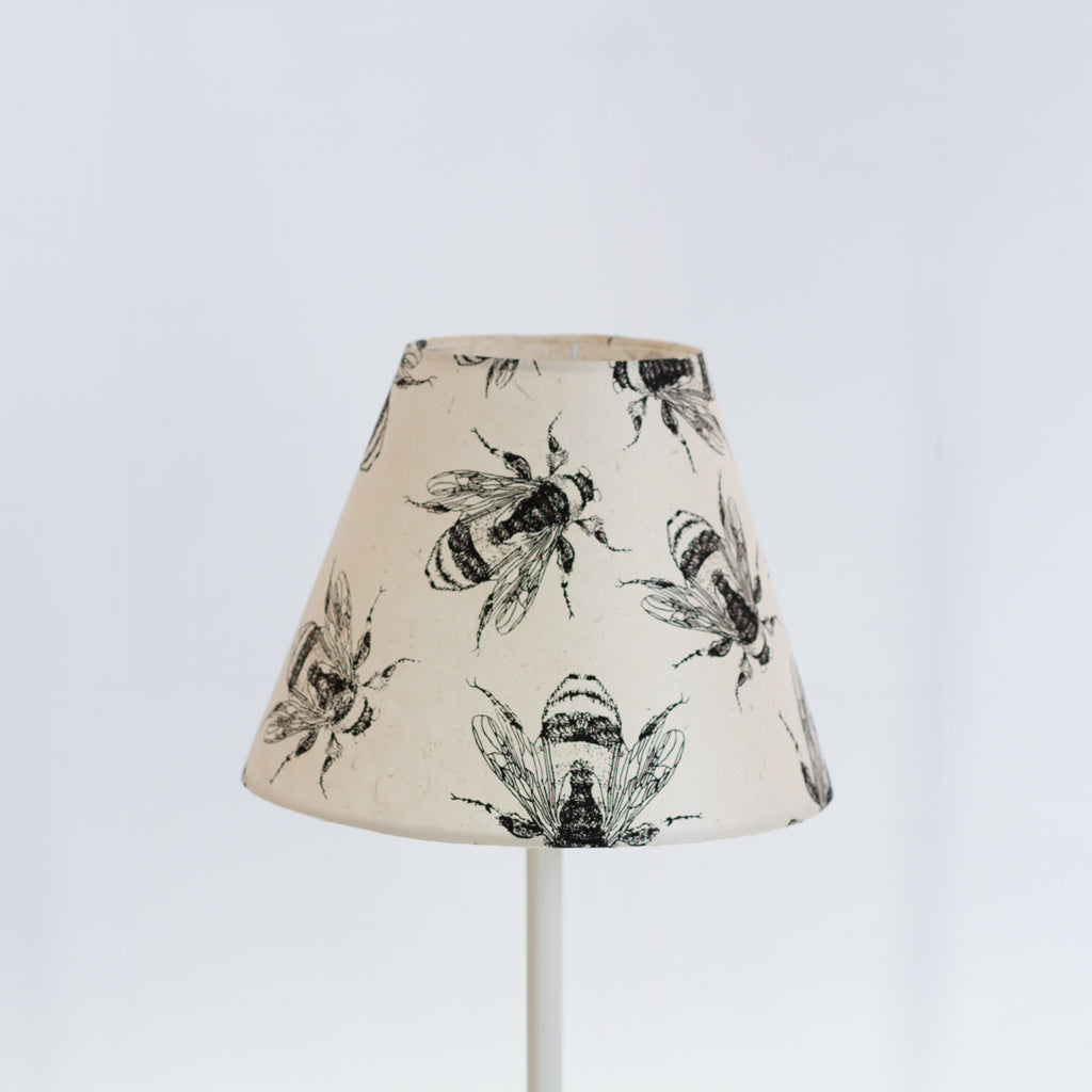Conical Lamp Shade P42 - Bees Screen Print on Natural Lokta, 15cm(top) x 30cm(bottom) x 22cm(height)