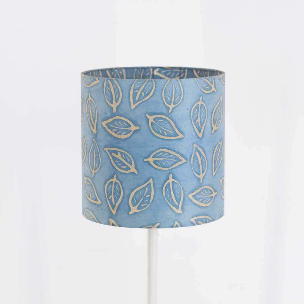 Drum Lamp Shade - P31 - Batik Leaf on Blue, 25cm x 25cm