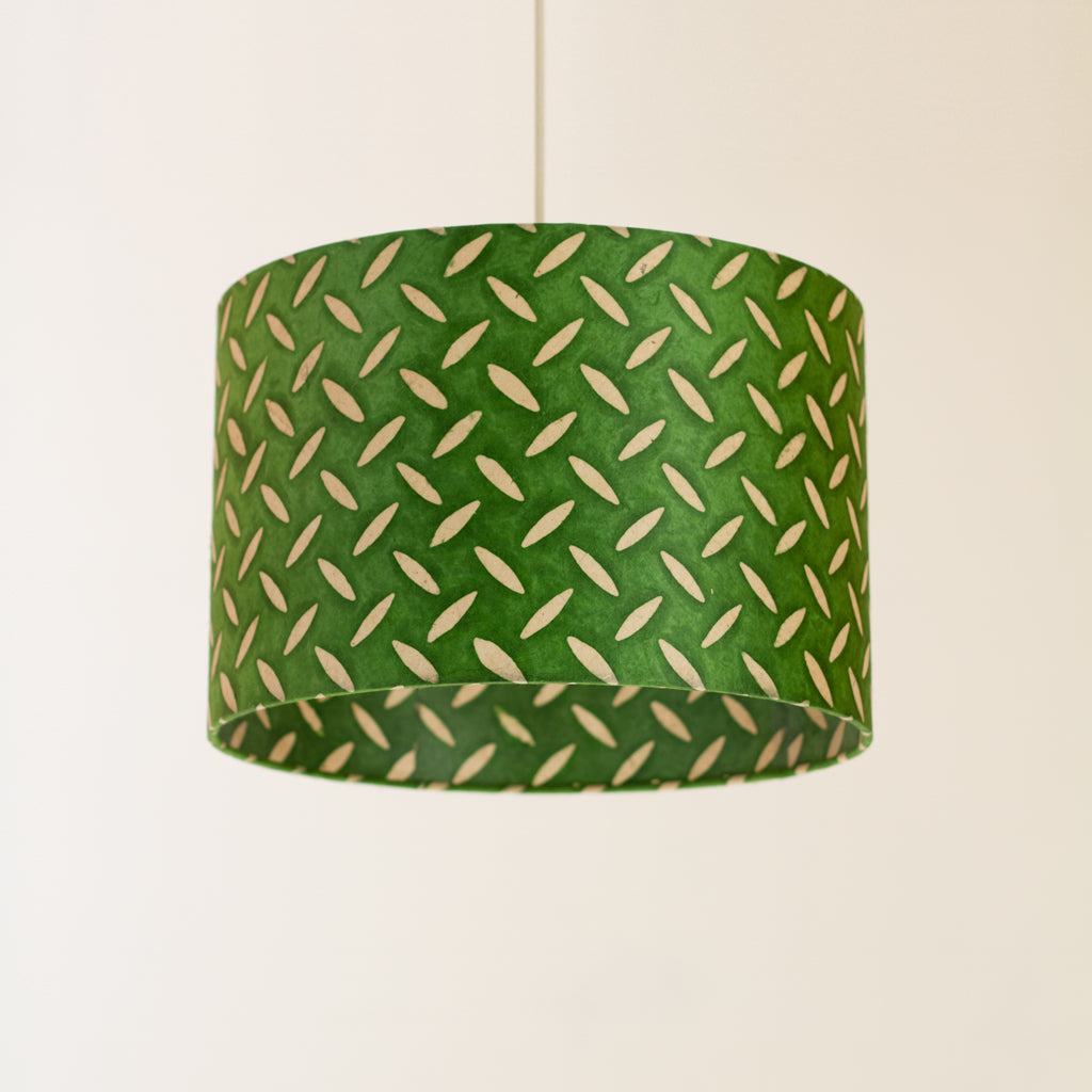 Drum Lamp Shade - P96 - Batik Tread Plate Green, 30cm(d) x 20cm(h)