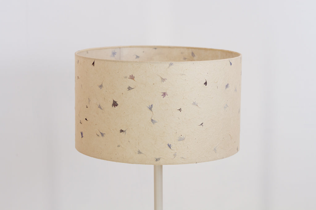 Drum Lamp Shade - P34 - Cornflower Petals on Natural Lokta, 35cm(d) x 20cm(h)