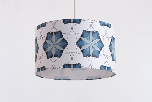 Drum Lamp Shade 35cm(d) x 20cm(h) Geometric Flowers Blue (D40)