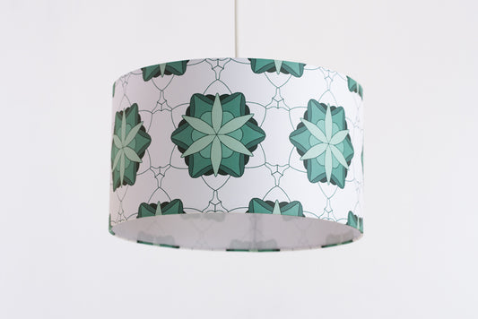 Drum Lamp Shade 35cm(d) x 20cm(h) Geometric Flowers Green (D41)