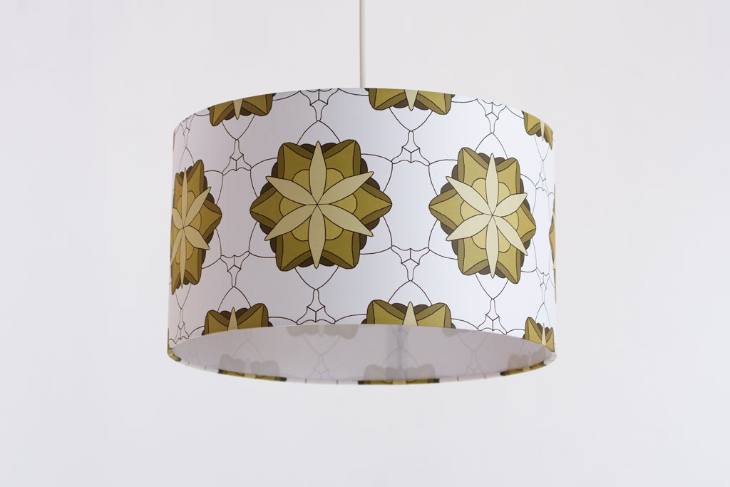 Drum Lamp Shade 35cm(d) x 20cm(h) Geometric Flowers Yellow (D43)