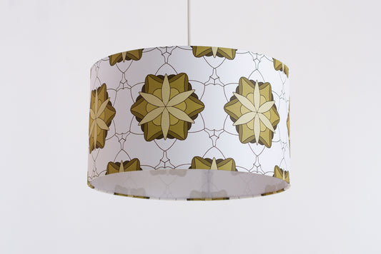 Drum Lamp Shade 35cm(d) x 20cm(h) Geometric Flowers Yellow (D43)