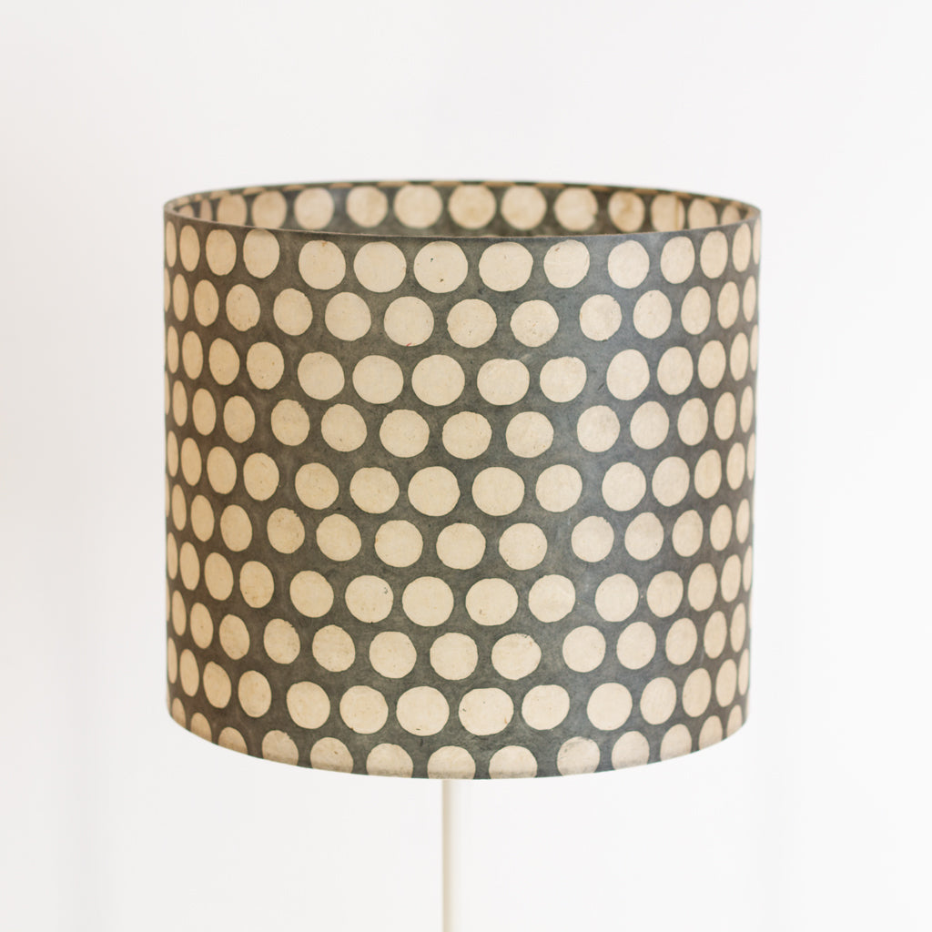 Drum Lamp Shade - P78 ~ Batik Dots on Grey, 35cm(d) x 30cm(h)