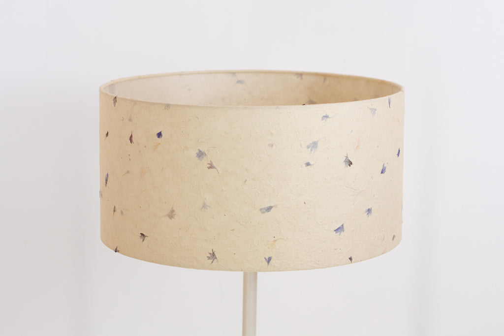 Drum Lamp Shade - P34 - Cornflower Petals on Natural Lokta, 40cm(d) x 20cm(h)