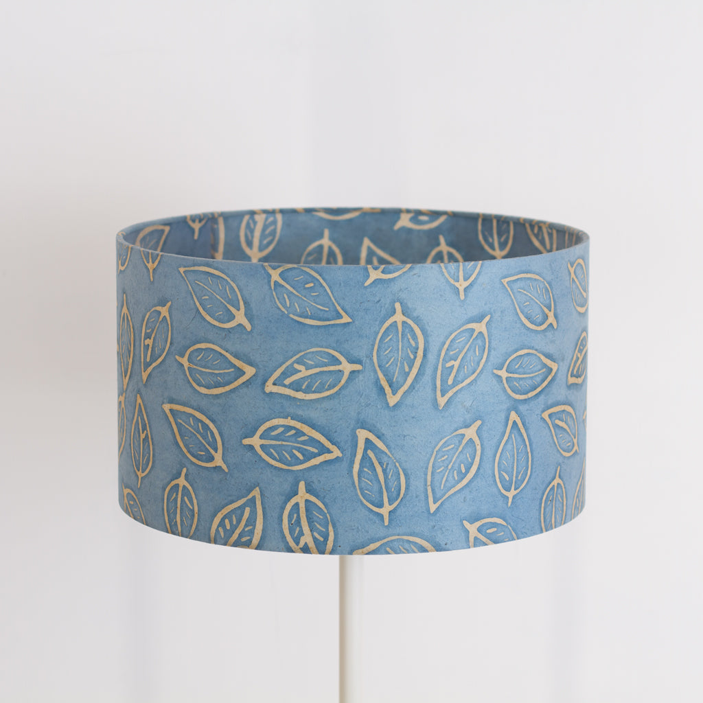 Drum Lamp Shade - P31 - Batik Leaf on Blue, 35cm(d) x 20cm(h)