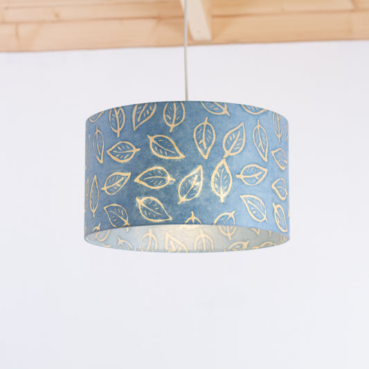 Drum Lamp Shade - P31 - Batik Leaf on Blue, 35cm(d) x 20cm(h)