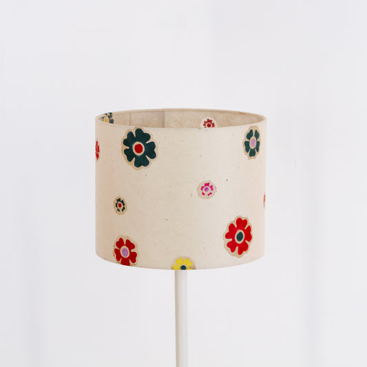 Drum Lamp Shade - P35 ~ Batik Multi Flower on Natural, 25cm x 20cm