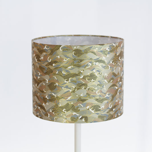 Drum Lamp Shade - W03 ~ Gold Waves on Greys, 25cm x 20cm