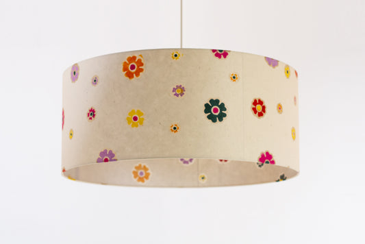Drum Lamp Shade - P35 - Batik Multi Flower on Natural, 60cm(d) x 25cm(h)